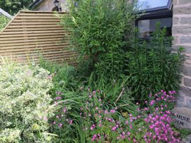 A garden with flowering plants and a wooden fence at Horse Gin in Parkend