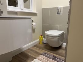 A bathroom with a toilet and sink at Woodland Lodge The Snug in Filby
