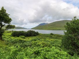 A lake surrounded by bushes and mountains at The Cottage in Leenane, County Galway