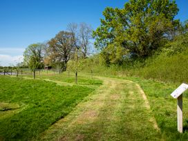 A grassy path surrounded by trees at Poppy in Eardisland