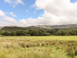 A field with sheep and mountains in the background at Llys Elen Caernarfon