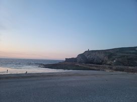 A beach with a person and dog at the shoreline at 16 Forth An Nance Portreath