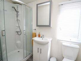 A bathroom with a shower and sink at 33 Woodpecker Lodge in Llanarth