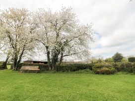 A garden with trees and a bench at The Annexe at Cherry Cottage Upton St Leonards