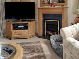 A living room with a television and fireplace at Reighton Sands Holiday Park - Holiday Accommodation 17652, Filey