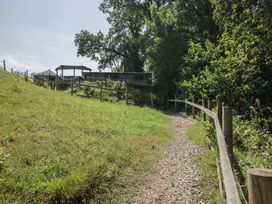 A pathway leading through grass with a fence at Hedgehogs Lodge in South Molton