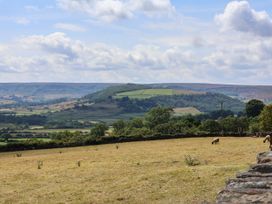 A view of hills and fields with grazing animals at Swallow Cottage in Lealholm