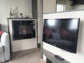 A living room with a fireplace and TV at Beverley Bay Holiday Park - Holiday Accommodation 333, Paignton