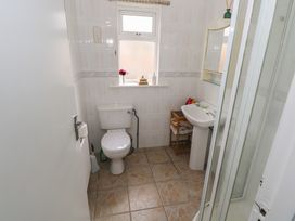 A bathroom with a toilet, sink, and shower at Sweetbriar Lodge in Castlerea