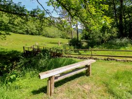 A bench overlooking a stream in an outdoor area at Daffodil Cottage near Blaencwm