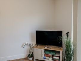 A living room with a television and plant at 7 Blue Water in Bournemouth