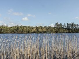 A lake with reeds and trees at Standard Caravan at Three Lochs Holiday Park, Newton Stewart