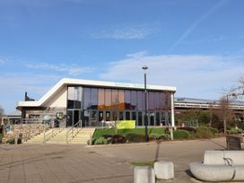 A building with large glass windows at Seaton Tramway in Seaton