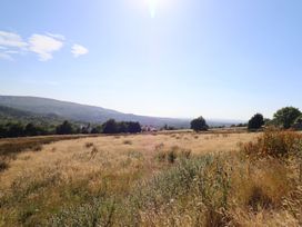 A field with grass and trees overlooking hills at Tyn Y Weirglodd in Deiniolen