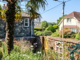 A garden with a palm tree and a house visible at Gorway Cottage in Teignmouth