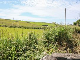 A field with grass and a stone wall at Tach Ferme