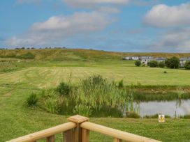 A pond surrounded by grass and reeds at Heron in Haverigg