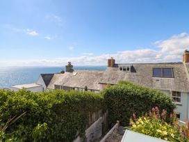 An outdoor view of rooftops and ocean at Arosfa in New Quay