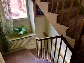 A staircase with a houseplant and window at Downton I in Alnwick