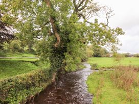 A stream with a tree and grass in a field at Shepherd's Barn in Lancaster