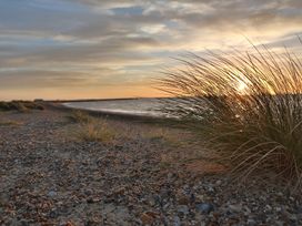 A beach with grass and pebbles at No 1 The Martins Walberswick