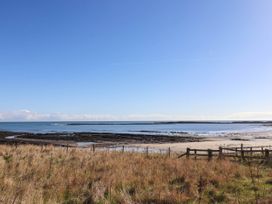 A shoreline with grass and a fence at Spinnaker