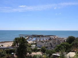 A view of a harbor with boats and buildings at 2 Mill Green Court in Lyme Regis