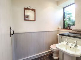 A bathroom with a sink and toilet at Pandy Farmhouse
