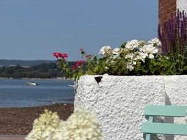 Flowers in a pot with a butterfly on the edge by the water at Tower View Cottage Lympstone