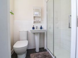 A bathroom with a toilet, sink, and shower at Manning's View in Barnstaple