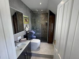 A bathroom with a shower and wash basin at River Tamar Couples Retreat Dog Friendly in Newbridge