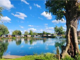 A lake with cabins and a tree at Malton 2Bed Lodge Sleeps 4 Pet Friendly in Malton
