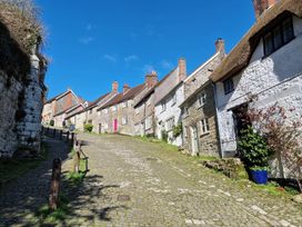 A street with houses on a hill at a village