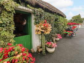 An outdoor area with a green door and planters at Teresa's Cottage
