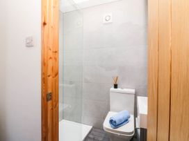 A bathroom with a shower and toilet at Derwen-Las in Penmaenmawr