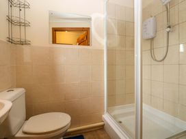 A bathroom with a shower and toilet at The Stall Penuel near Llanmorlais