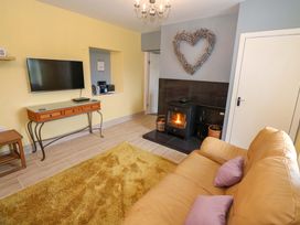 A living room with a fireplace and television at Ballaghboy Cottage in Boyle, County Sligo