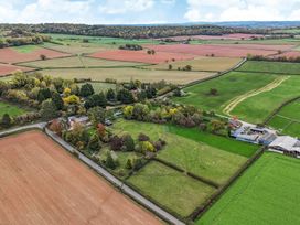 An aerial view of fields and houses at The Croft in Vowchurch near Peterchurch