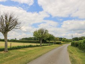A country road lined with trees and grass fields at Shepherd's Barn Between Milborne St Andrew and Winterborne Whitechurch