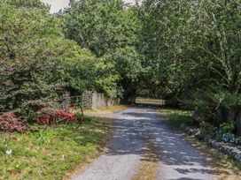 A pathway lined with trees and a red wheel at Mrs Delaney's Loft in Ardfinnan near Clonmel, County Tipperary