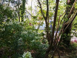 A view of a house behind trees and bushes at No. 4 Lansdowne Village, Kenmare, The Ring of Kerry, County Kerry
