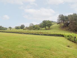 A grassy area with a fence and vineyard in Llangwm near Bala