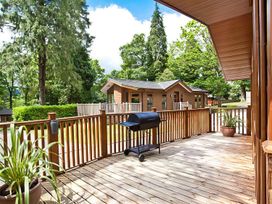 An outdoor deck area with a barbecue grill and a planter at Beech Hill Lodge (Beech Hill 9) at Fallbarrow Park, Bowness-on-Windermere
