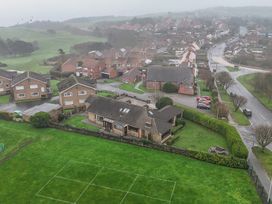 An aerial view of houses and a road in Scarborough