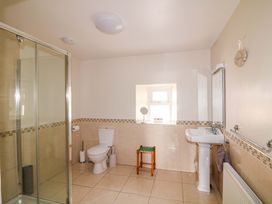 A bathroom with a shower, toilet, and sink at Curradoon House in Touraneena, County Waterford