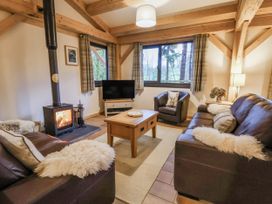 A living room with a sofa and television at Lady Bagots Cabin in Ruthin