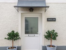 An entrance with a door and potted plants at Trelan in Mevagissey