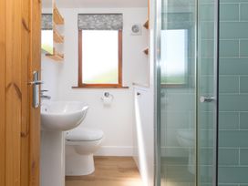 A bathroom with sink, toilet and shower at Costentyn, Tor Down Quarry in St Breward