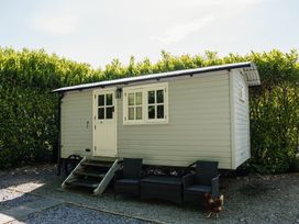 A hut with chairs and a hen outside at The Snug in Longtown