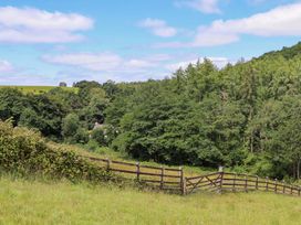An outdoor scene with a fence and trees at Hope Cottage in Riddlecombe, near Winkleigh